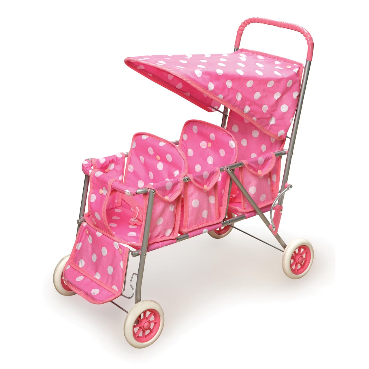 Badger Basket Pink & White Polka Dots Folding Triple Doll Stroller